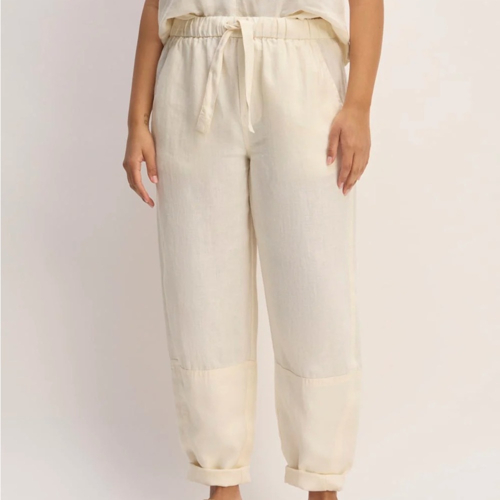 Everlane Linen Barrel Pants Bone L 100% European Linen - Picture 2 of 8